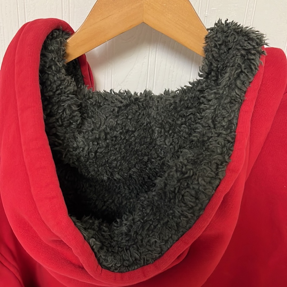 Vintage Nautica Jeans Co Fleece lined Hoodie Red Sweatshirt Zip up Jacket - Picture 8 of 9